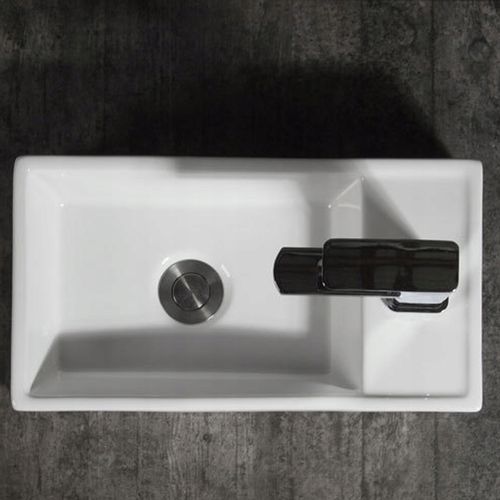 PROSTOKĄTNA ELEGANCKA UMYWALKA NABLATOWA CERAMICZNA BIAŁA Z POŁYSKIEM na Arena.pl