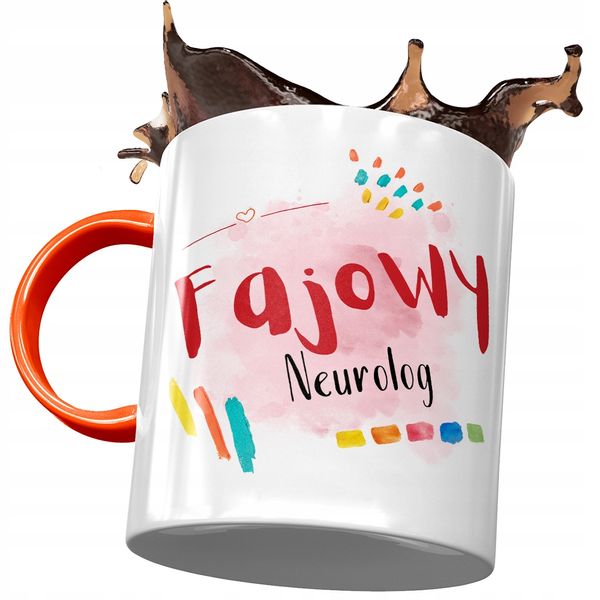 Kubek Pomarańczowy Dla Neurologa Fajowy Neurolog Z Nadrukiem Ze Zdjęciem zdjęcie 1