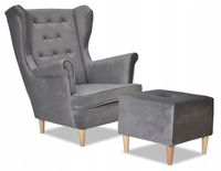 Fotel uszak Diana z podnóżkiem skandynawski Family Mebl szarość odcień