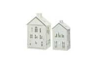 Dekoracja Latarnia Lampion Dom Biały Zestaw 2 szt. Metal 33 cm