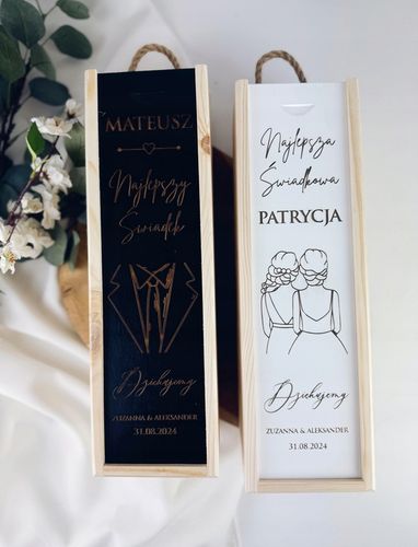 skrzynka na wino prezent dla RODZICÓW ŚWIADKÓW CHRZESTNYCH ŚLUB WESELE na Arena.pl