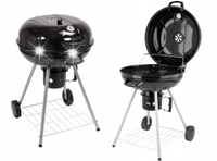 GRILL OGRODOWY WĘGLOWY OKRĄGŁY Z POKRYWĄ RUSZT KÓŁKA POKRYWA PÓŁKA LUND