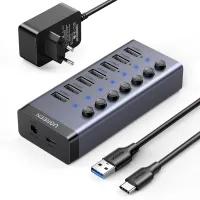 hub ugreen 7w1 usb-c, 7x usb-a 3.0 12v 2a cm481(czarny)