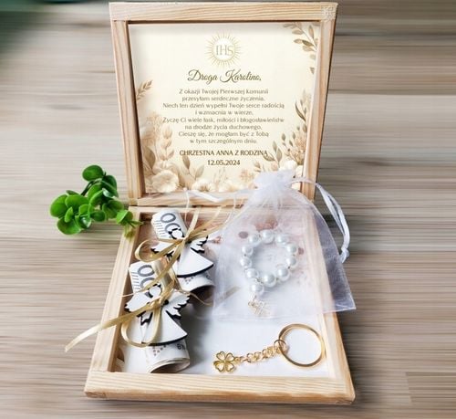 Pamiątka Komunii Świętej PREZENT Na Komunię Różaniec Brelok Pudełko na Arena.pl