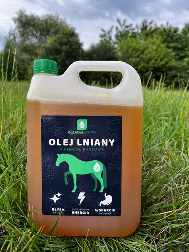 OLEJ LNIANY DLA KONI 5L PASZA DLA ZWIERZĄT + STRZYKAWKA na Arena.pl