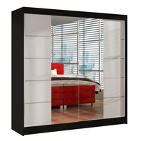 Szafa przesuwna Basti V z lustrem 200cm - garderoba - CZARNY/BIAŁY