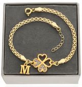 Złota szeroka bransoletka koniczynka literka dowolna SREBRO 925