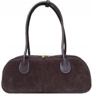 Zamszowa WŁOSKA torebka z troczkiem SKÓRA NATURALNA Vera Pelle czekoladowa