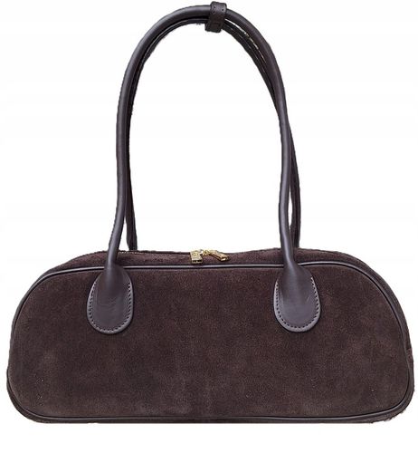 Zamszowa WŁOSKA torebka z troczkiem SKÓRA NATURALNA Vera Pelle czekoladowa na Arena.pl