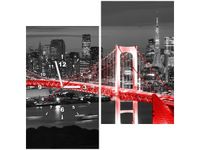 60X60CM ZEGAR TOKYO MOST TĘCZOWY CZERWIENI OBRAZ DRUK DREWNO ŚCIAN KWADRAT