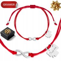 BRANSOLETKA NA SZNURKU CZERWONA DAMSKA 925 GRAWER KONICZYNA