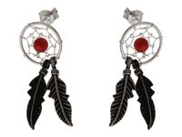 Delikatne wiszące oksydowane srebrne kolczyki łapacz snów dreamcatcher koral srebro 925 K2770
