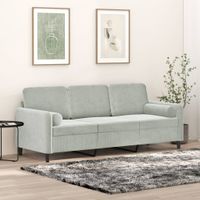 3-osobowa sofa z poduszkami, jasnoszara, 180 cm, aksamit