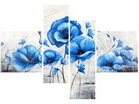 130CM 90 OBRAZ 4 ELEM NIEBIESKIE MAKI ŚCIENNY