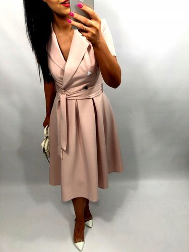 Sukienki Damskie na Komunię Chrzciny Wesele Elegancka Rozkloszowana Róż M na Arena.pl