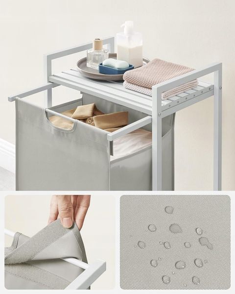 Kosz na pranie biały nowoczesny 65 l jednokomorowy MDF stal zdjęcie 5