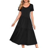 Sukienka maxi długa czarna z kieszeniami letnia bawełna krótki rękaw S