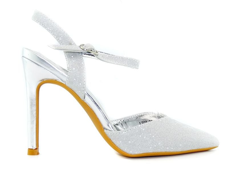 Srebrne szpilki błyszczące z paskiem 36 zdjęcie 1