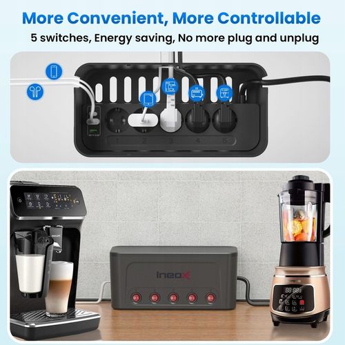 Listwa Zasilająca Organizer Na Przewody 5x AC + 4x USB Ineox LZO-1B Czarny na Arena.pl
