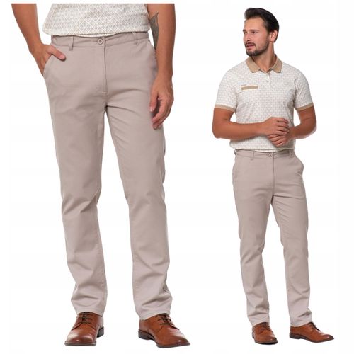 SPODNIE MĘSKIE Eleganckie Beżowe Chinosy Nogawka Prosta Modne MORAJ r.32 na Arena.pl