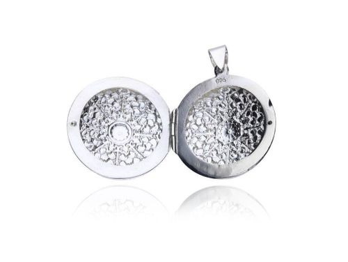 SREBRNY OKRĄGŁY OTWIERANY SEKRETNIK PUZDERKO WZÓR na Arena.pl