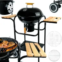 GRILL WĘGLOWY OGRODOWY NA KÓŁKACH OKRĄGŁY Z POKRYWĄ I POPIELNIKIEM +2 PÓŁKI