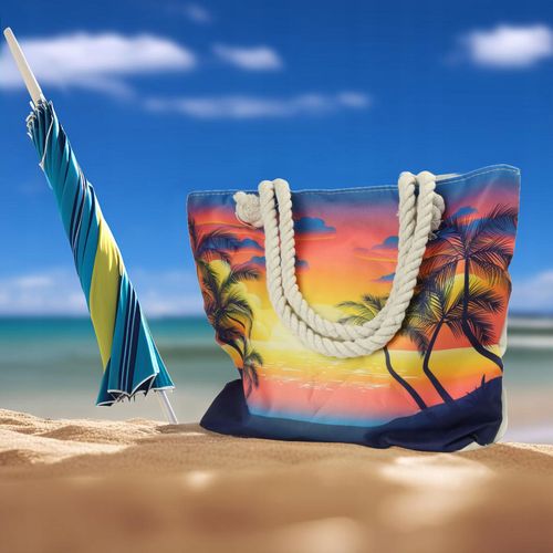 TORBA PLAŻOWA MIEJSKA MATERIAŁOWA Z PODSZEWKĄ SHOPPER NA RAMIĘ Z ZAMKIEM na Arena.pl