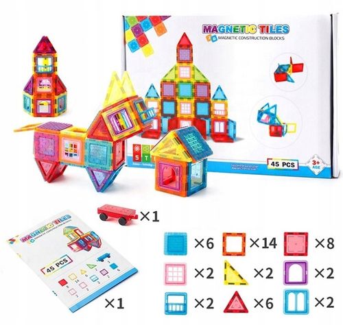 KLOCKI MAGNETYCZNE 3D Układanka Edukacyjna 45 elementów na Arena.pl