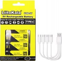 Akumulator LiitoKala 9V 1100mAh USB-C 6F22 Li-Ion Ładowany USB USB-C 4szt