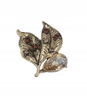 Broszka dwa listki z brązowymi cyrkoniami i kryształkiem kolor srebrny 3cm