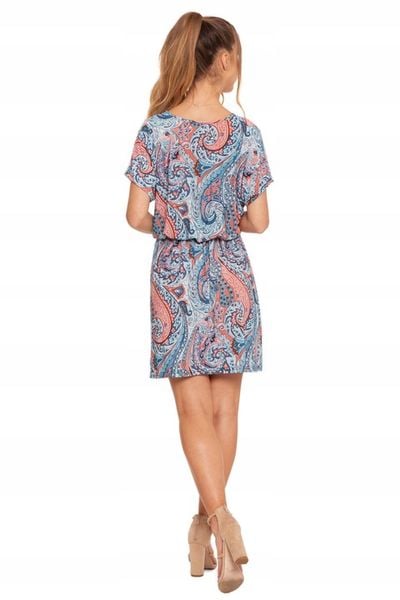 Krótka Sukienka Damska Rozkloszowana Zwiewna Kolorowa Wzorzysta MORAJ S/M zdjęcie 8