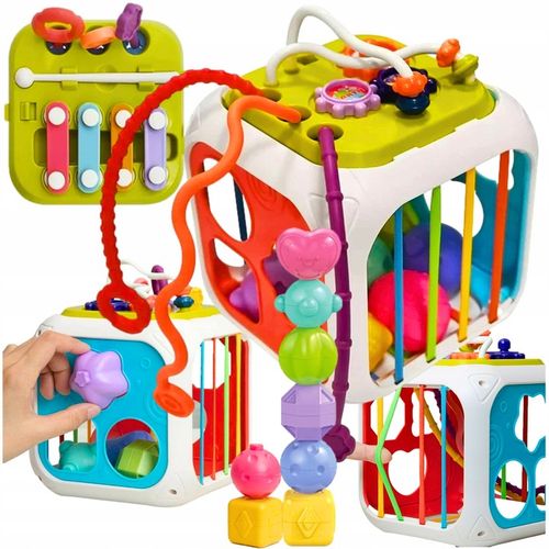 INTERAKTYWNA KOSTKA EDUKACYJNA DLA NIEMOWLĄT SORTER KLOCKI CYMBAŁKI 7w1 PL na Arena.pl