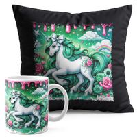ZESTAW KUBEK + PODUSZKA CZARNA - JEDNOROŻEC UNICORN KOŃ