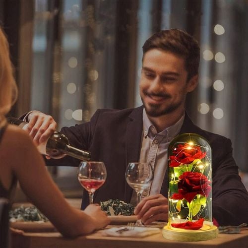 WIECZNA RÓŻA W SZKLE ŚWIECĄCA LED NA PREZENT DZIEŃ BABCI KOBIET na Arena.pl