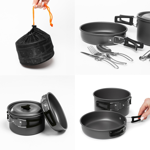Zestaw Garnków Naczyń Turystycznych Na Kemping Zg4-03 Czarny na Arena.pl