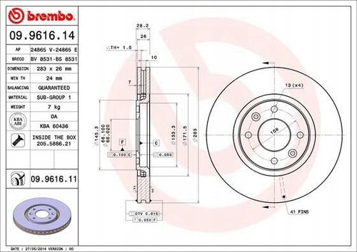 TARCZA HAM PRZOD 283X26 V BREMBO na Arena.pl