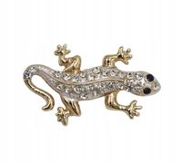 Piękna broszka jaszczurka z białymi cyrkoniami kolor złoty 3,5 cm