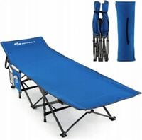 Składane łóżko polowe z ściętym zagłówkiem i boczną kieszenią niebieskie