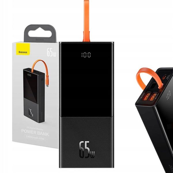BASEUS MOCNY POWERBANK ELF 20000MAH 2X USB-A 2X USB-C QC PD 65W 3A Z KABLEM zdjęcie 1