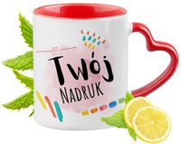 Kubek Czerwony Z Uszkiem W Kształcie Serca Na Prezent Z Nadrukiem Zdjęciem