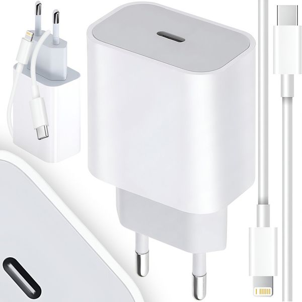 SZYBKA ŁADOWARKA DO IPHONE KOSTKA 20W + KABEL 1M / USB-C - IPHONE LIGHTING zdjęcie 1