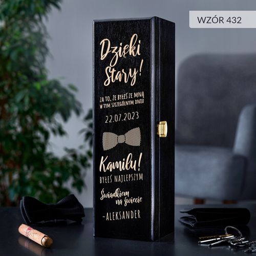 PODZIĘKOWANIE DLA ŚWIADKA PREZENT DLA ŚWIADKA DREWNIANA SKRZYNKA NA WINO na Arena.pl