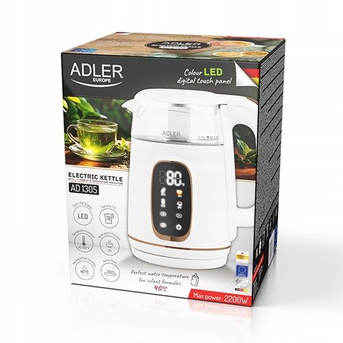 ADLER AD1305 white gold | czajnik elektryczny | 1,7 l * 40–100°C * szklany na Arena.pl