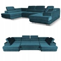 Narożnik kształt U rozkładany f. spania Bosso Family meble niebieski welur