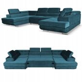 Narożnik kształt U rozkładany f. spania Bosso Family meble niebieski welur