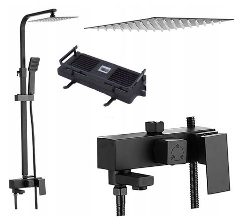 Zestaw prysznicowy natynkowy Bateria kolumna Mikka CZARNY MAT na Arena.pl