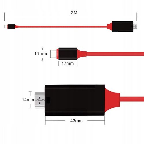 KABEL HDMI USB-C 3.1 TYP C KABEL ADAPTER MHL 2m 4K dla SMARTFONA na Arena.pl