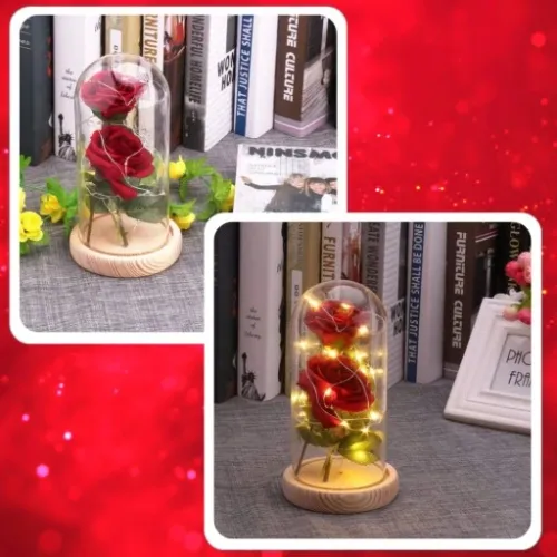 WIECZNA RÓŻA W SZKLE ŚWIECĄCA LED PREZENT PUDEŁKO NA WALENTYNKI DZIEŃ BABCI na Arena.pl