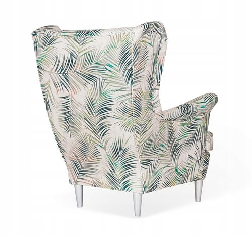 Fotel uszak ARI PRINT z podnóżkiem skandynawski Family Meble beżowy na Arena.pl