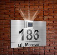 srebrna TABLICZKA ADRESOWA lampka nierdzewna numer domu dibond 40x30